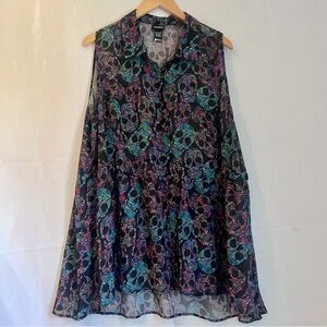 Torrid Skull Print Sheer Sleeveless Tank Tunic Top Women’s Size 3X